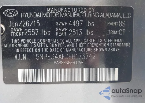 2015 Hyundai Sonata Limited из США, поврежденный, VIN 5NPE34AF3FH173742